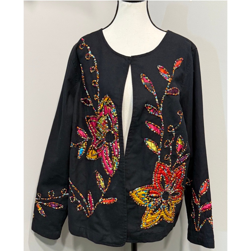 Vintage Choices Woman's 2X Floral Embroidered Jacket Art to Wear Boho Whimsical